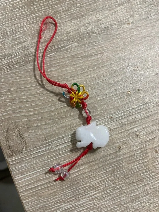 White Rabbit Jade Charm Accessory with Red Cord - Picture 1 of 5